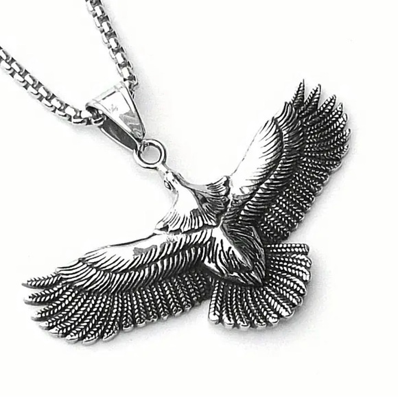 Eagle pendant necklace, unisex stainless steel necklace, flying eagle pendant - Picture 5 of 6
